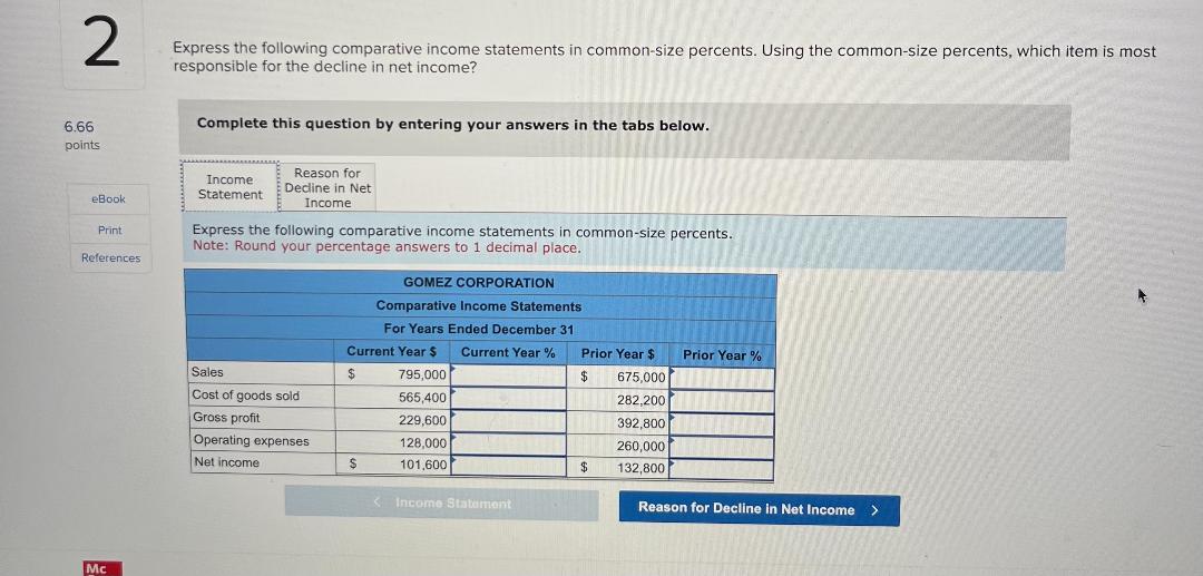Solved xpress the following comparative income statements in | Chegg.com