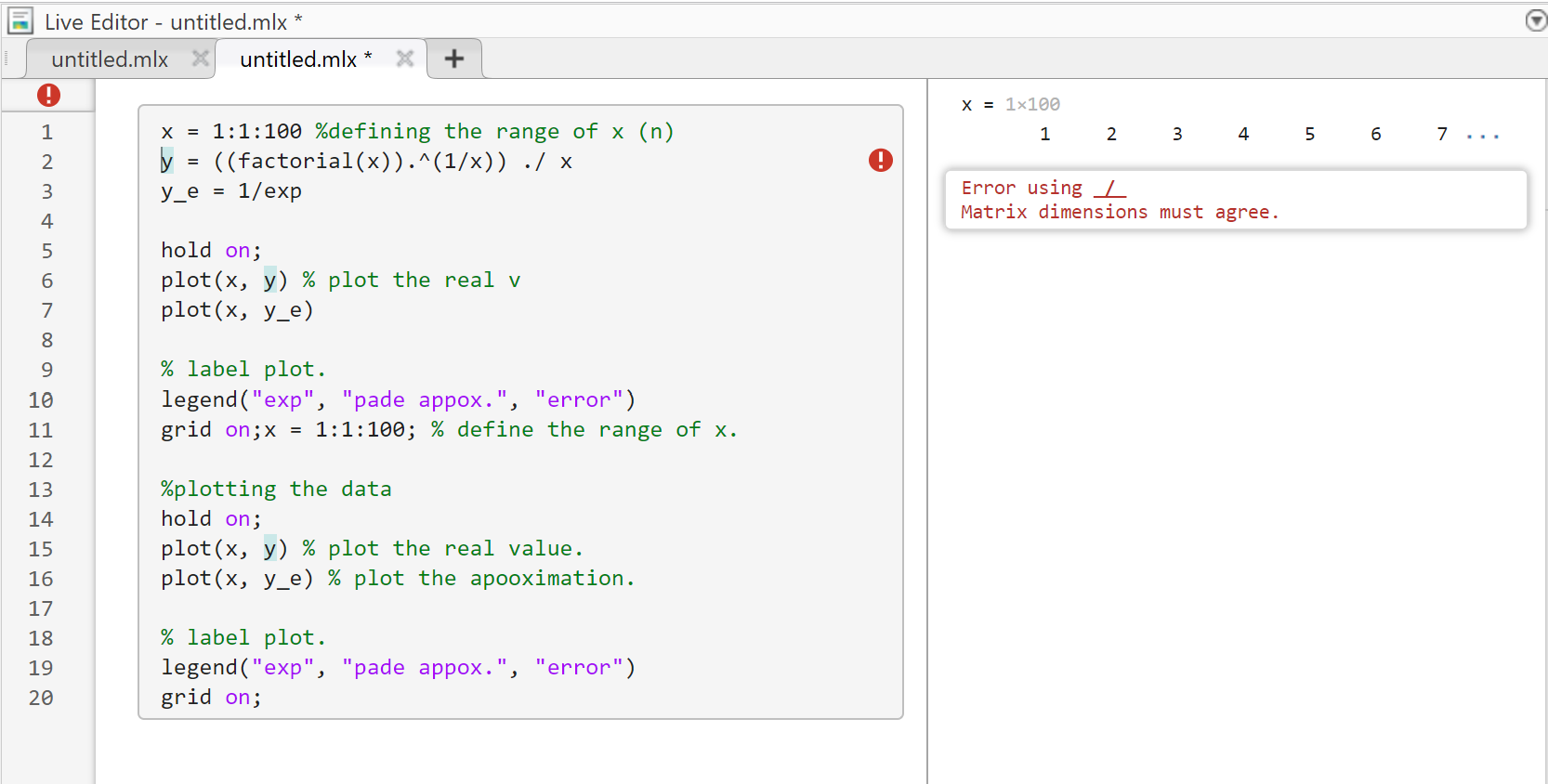 Solved hi i'm pulling an error in my matlab code. I am | Chegg.com