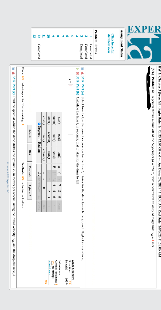 Solved (8\) Problem 6 A person throws a dime off of the
