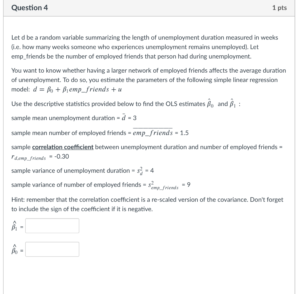 Solved Question 4 1 pts Let d be a random variable | Chegg.com