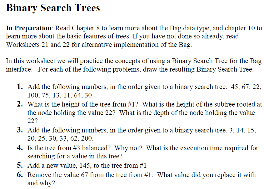 Solved Binary Search Trees In Preparation Read Chapter 8 Chegg Com