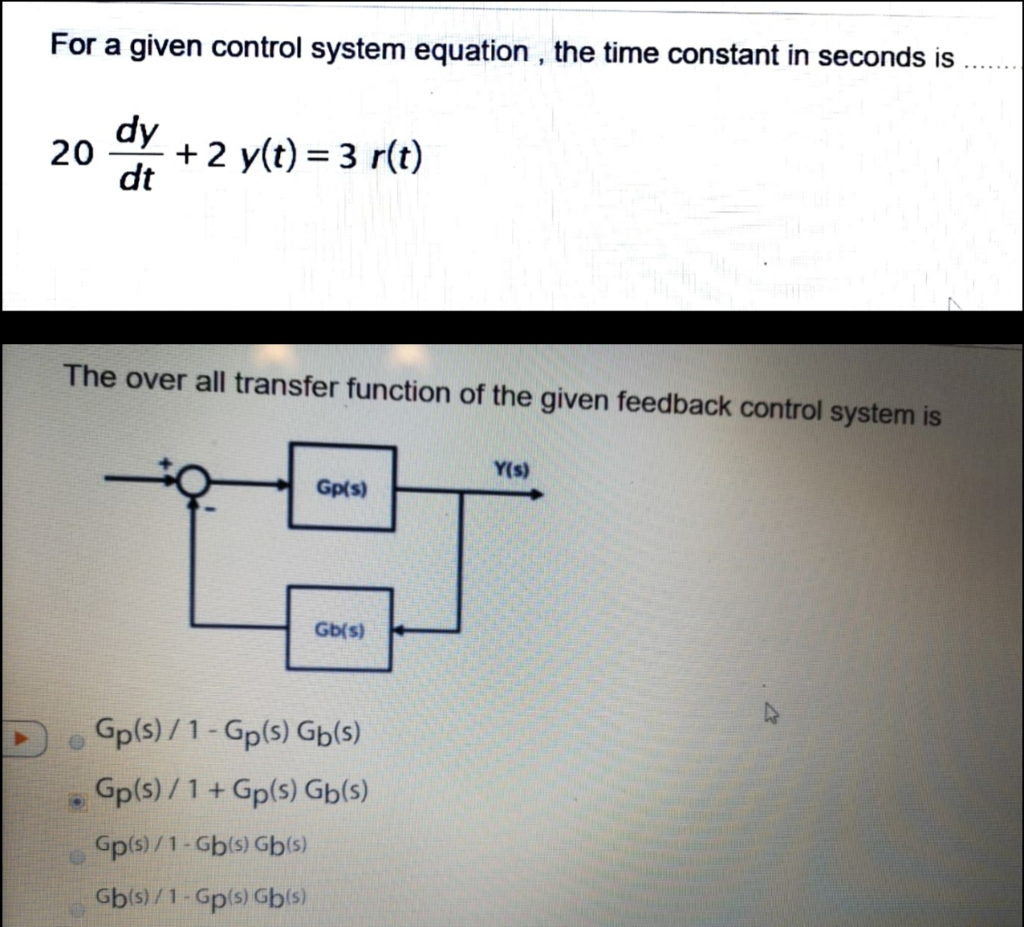 Solved For a given control system equation , the time | Chegg.com