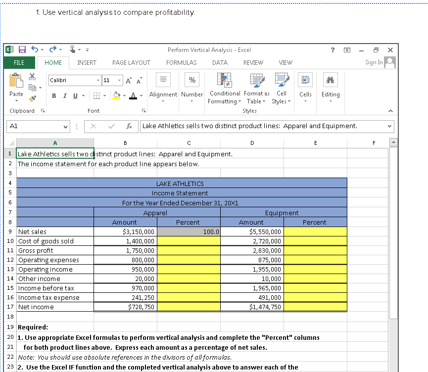 Solved 1. Use vertical analysis to compare profitability | Chegg.com