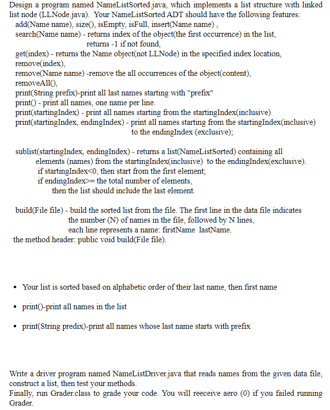 Solved Design a program named NameListSorted.java, which | Chegg.com