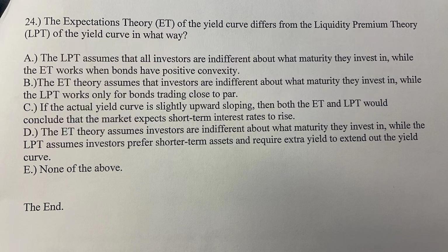 Solved 24.) The Expectations Theory (ET) of the yield curve | Chegg.com