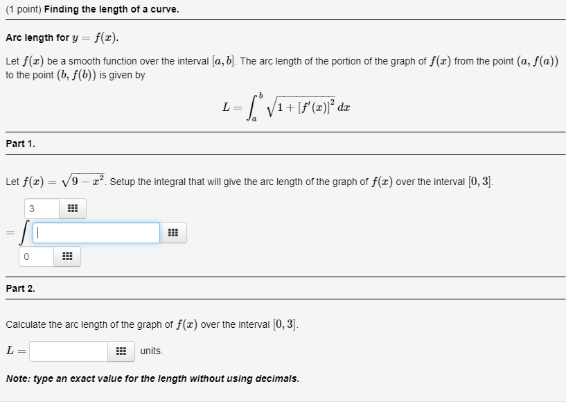 Solved 1 Point Finding The Length Of A Curve Arc Lengt Chegg Com