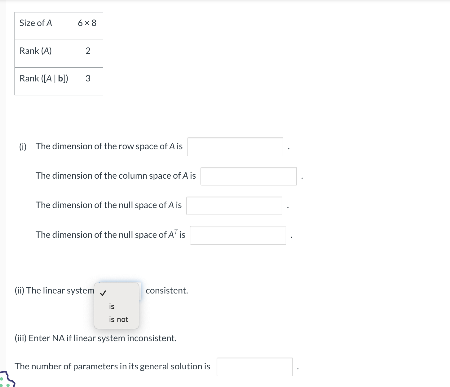 dimension of null space
