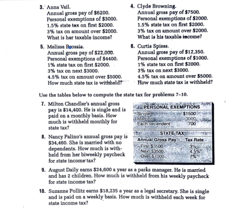 Solved 3. Anna Vail. 4. Clyde Browning. Annual gross pay of 