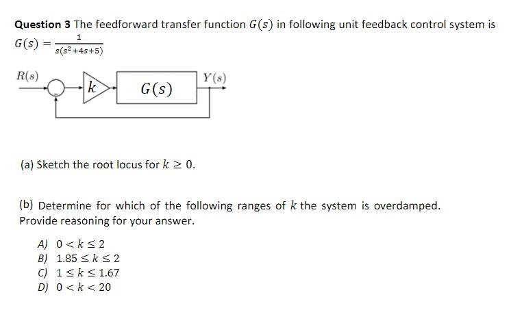 Solved Question 3 The feedforward transfer function G(s) in | Chegg.com