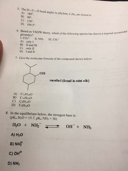 Solved The H C H bond angles in ethylene C 2H 4 are Chegg