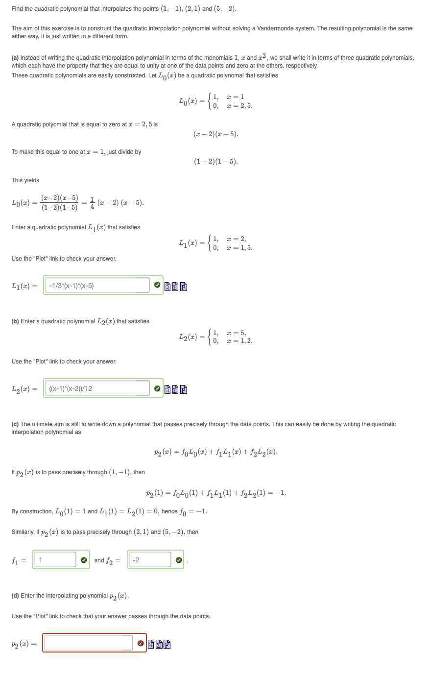 Solved Find the quadratic polynomial that interpolates the | Chegg.com