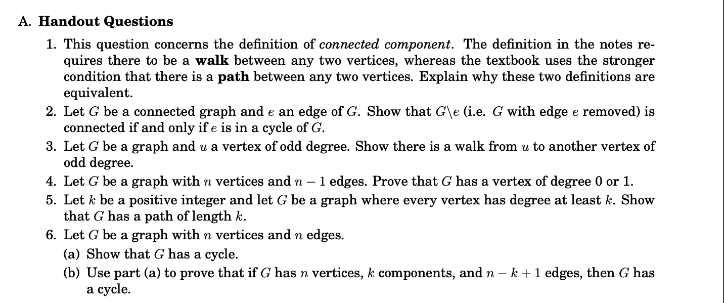 Solved A. Handout Questions 1. This question concerns the | Chegg.com
