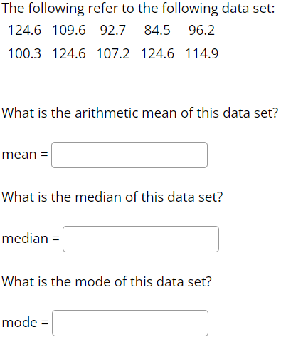 Solved The following refer to the following data set: What | Chegg.com