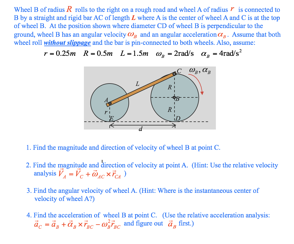 Solved Wheel B of radius R rolls to the right on a rough | Chegg.com