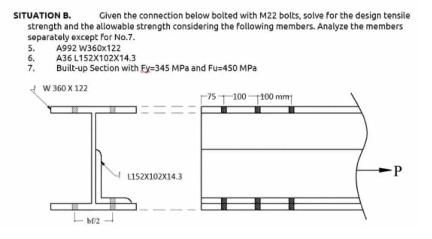 Solved SITUATION B. Given the connection below bolted with | Chegg.com