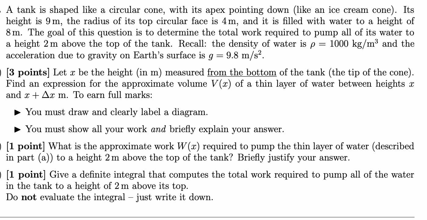 Solved = = A tank is shaped like a circular cone, with its | Chegg.com