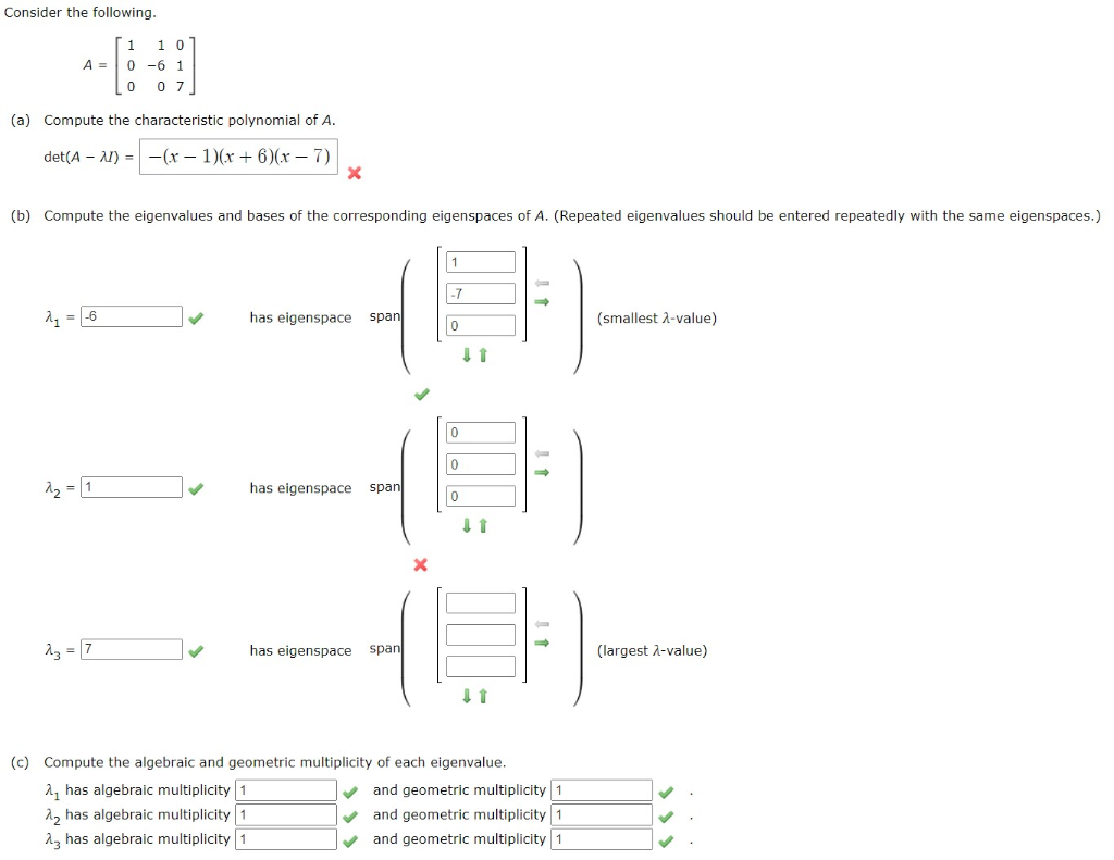 Solved Consider the following. A = 1 1 0 0-61 0 07 (a) | Chegg.com