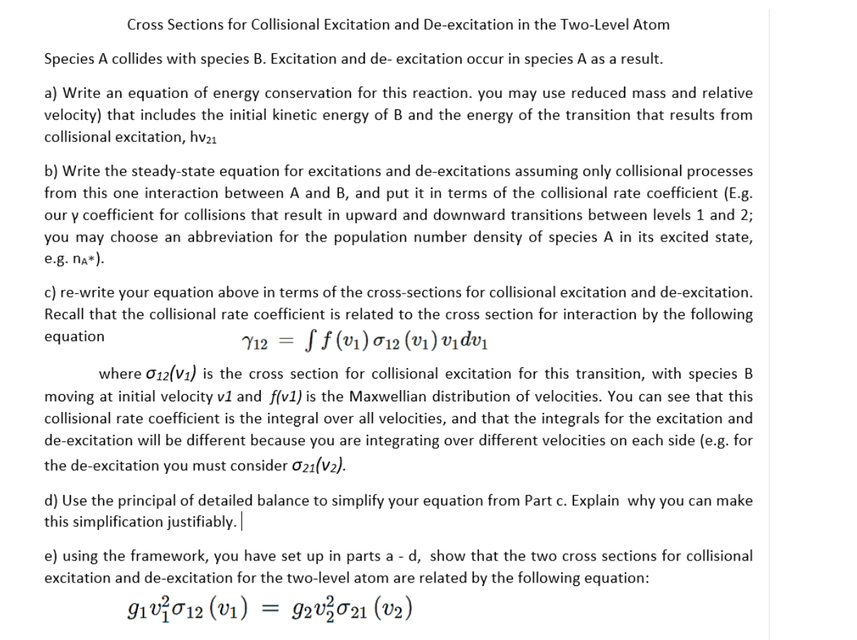 Solved Cross Sections for Collisional Excitation and | Chegg.com