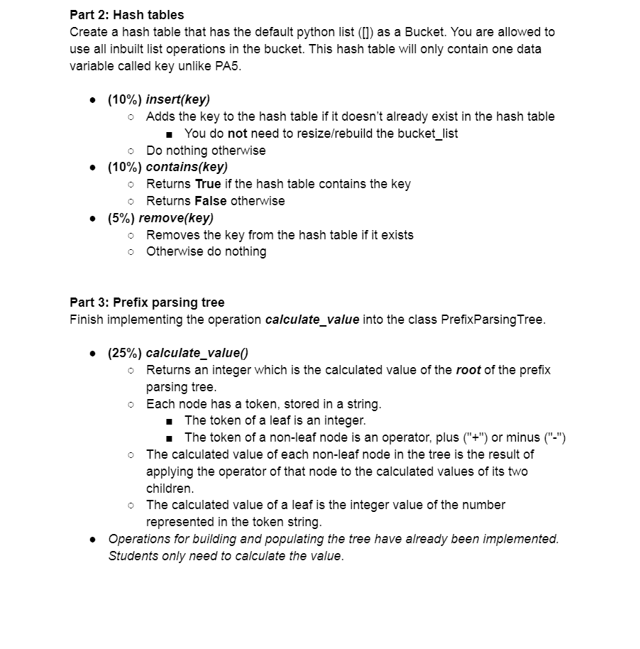 Part 2: Hash tables Create a hash table that has the | Chegg.com