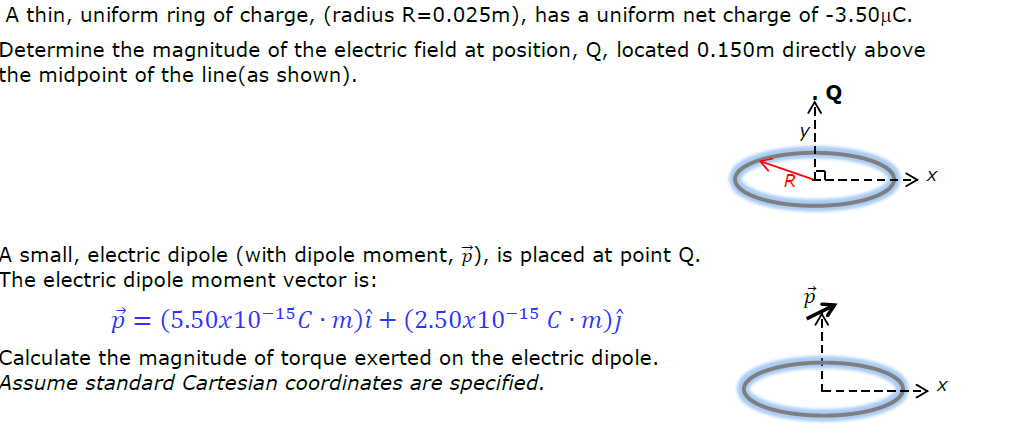 SOLVED: Please solve this ASAP A small dipole of dipole moment p is kept at  the center of a ring of radius a and uniformly distributed charge q. The dipole  moment has