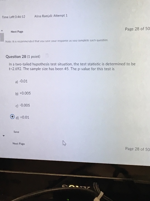 Solved Time Left:0.46:12 Alina Ramjali: Attempt 1 Page 28 of | Chegg.com