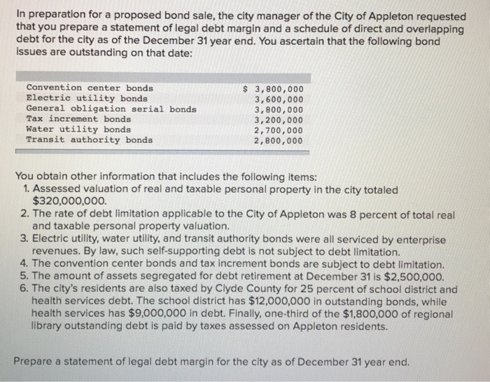 Solved In preparation for a proposed bond sale, the city