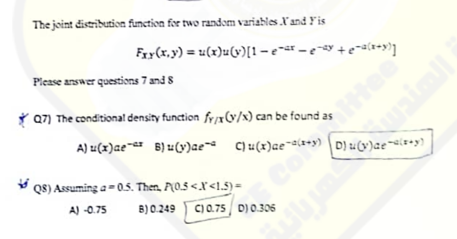 Solved The joint distribution function for two random | Chegg.com