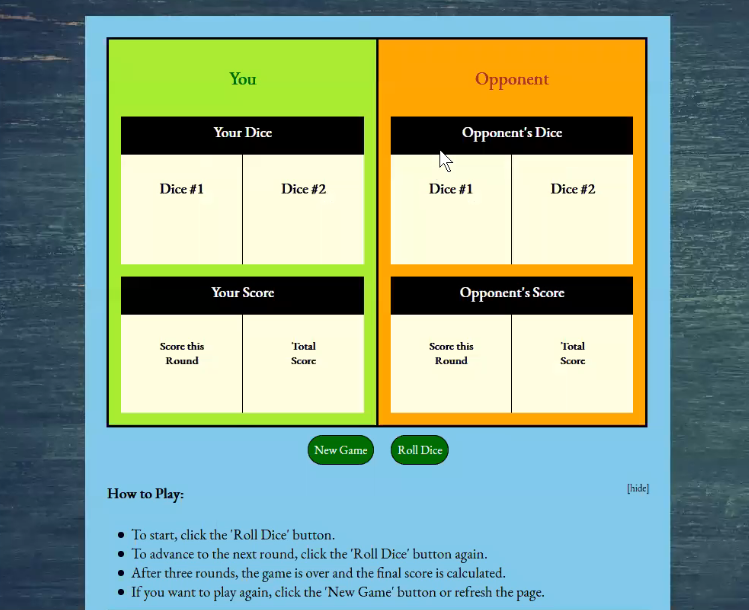 Solved DICE GAME REQUIREMENTSCreate a dice game where a user | Chegg.com