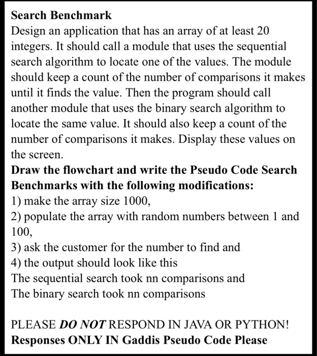 Solved Search Benchmark Design an application that has an | Chegg.com