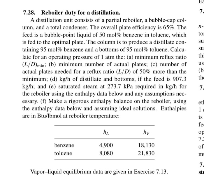 Ea 7.28. Reboiler duty for a distillation. A