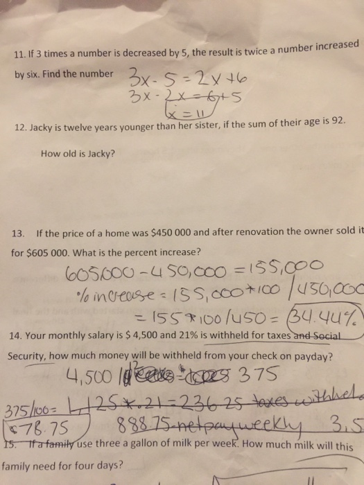 Solved 11. If 3 times a number is decreased by 5, the result | Chegg.com