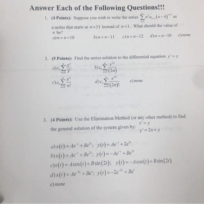 Solved Answer Each Of The Following Questions 1 4 Po Chegg Com
