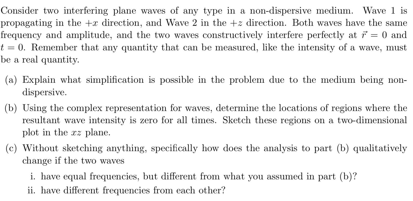 Consider two interfering plane waves of any type in a | Chegg.com