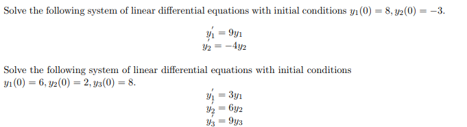 Solved Solve the following system of linear differential | Chegg.com