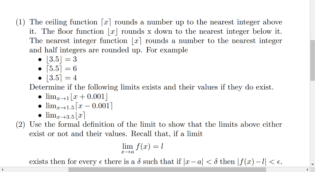 Solved 0 0 (1) The ceiling function [x] rounds a number up | Chegg.com
