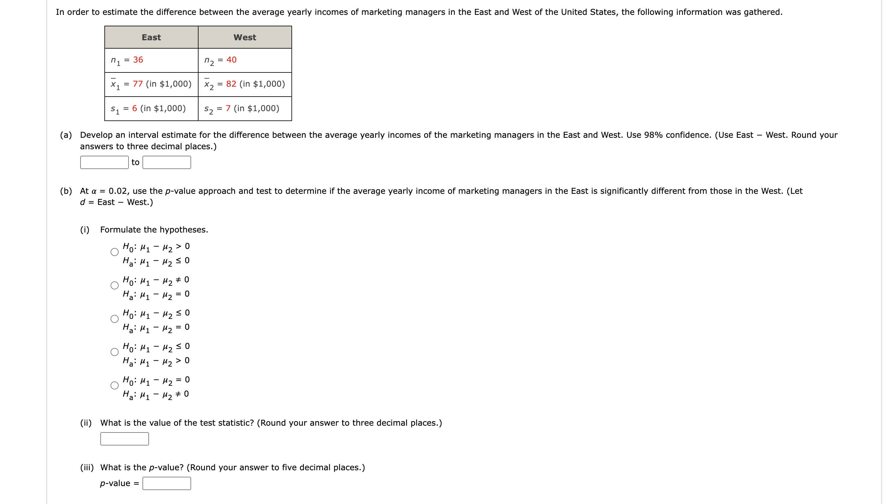 Solved (a) Develop an interval estimate for the difference | Chegg.com