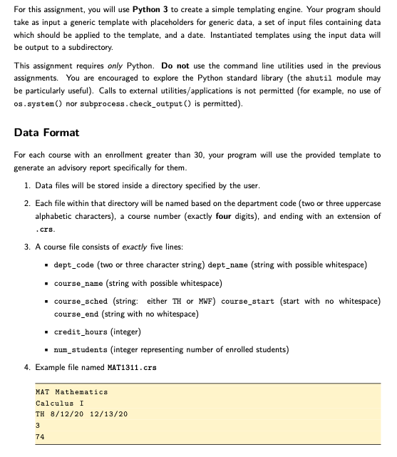 Solved For this assignment, you will use Python 3 to create | Chegg.com