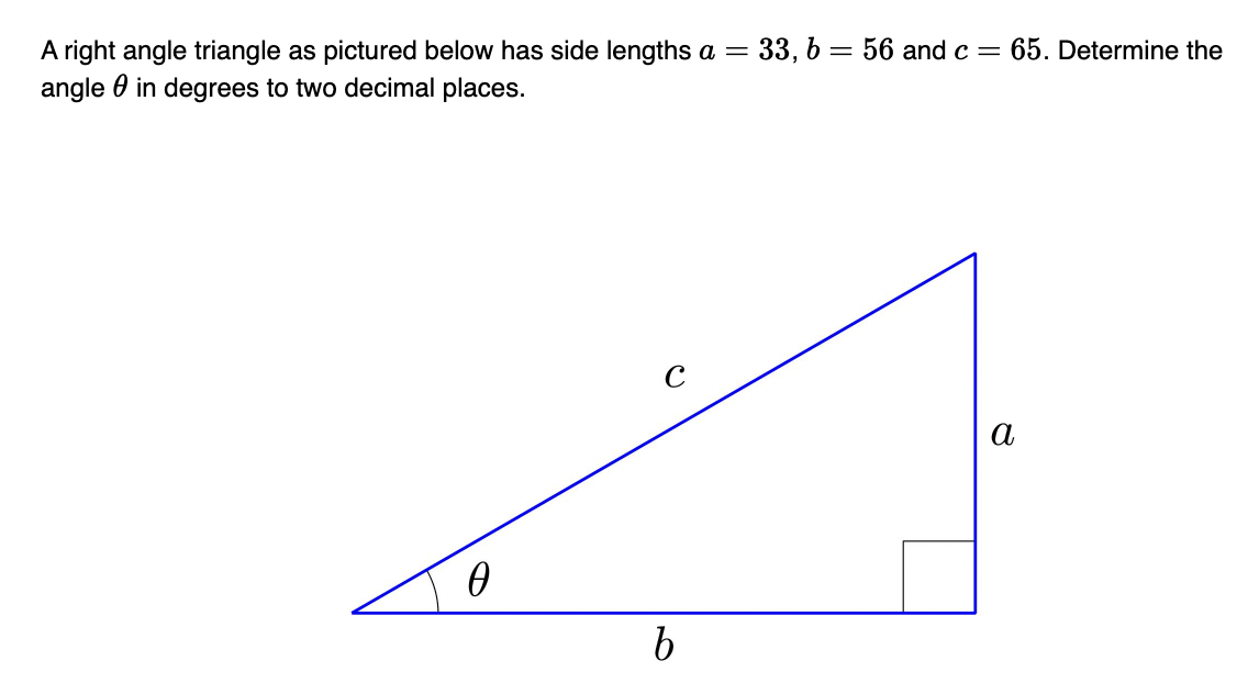 Solved A right angle triangle as pictured below has side | Chegg.com
