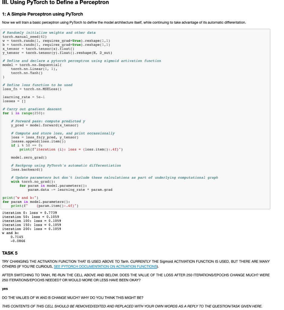 Solved III. Using PyTorch to Define a Perceptron 1 A Simple