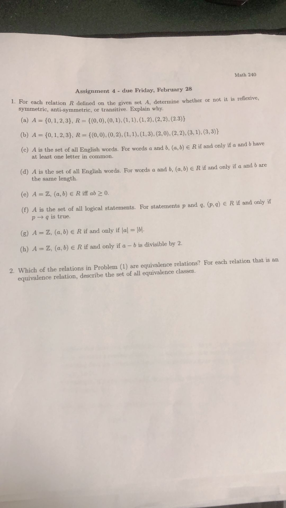 Solved Math 240 Assignment 4 - due Friday, February 28 each | Chegg.com