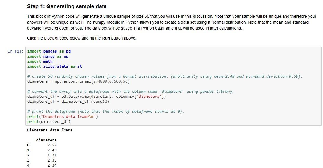 Step 1: Generating sample data This block of Python | Chegg.com