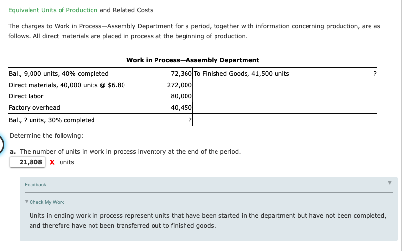 Solved Equivalent Units of Production and Related Costs The