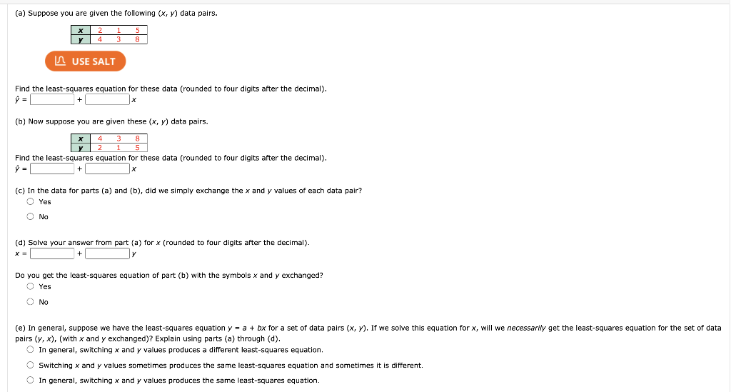 Solved (a) Suppose you are given the following (x,y) data | Chegg.com