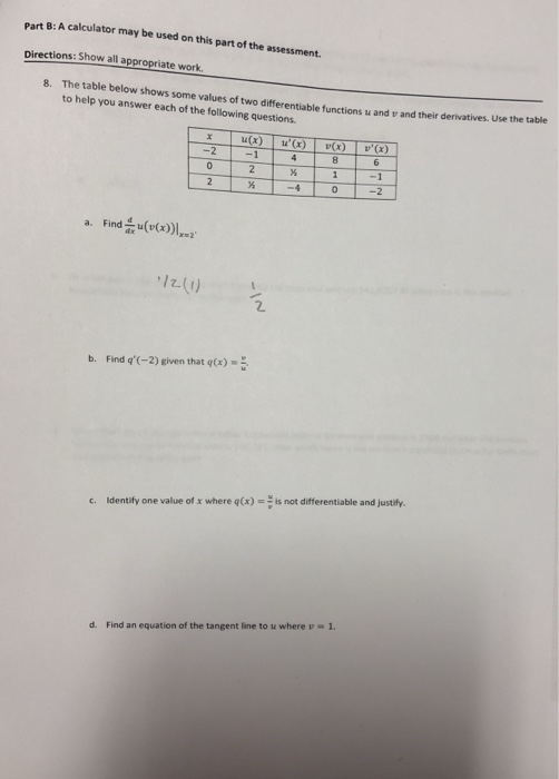Solved Part B: A calculator may be used on this part of the | Chegg.com
