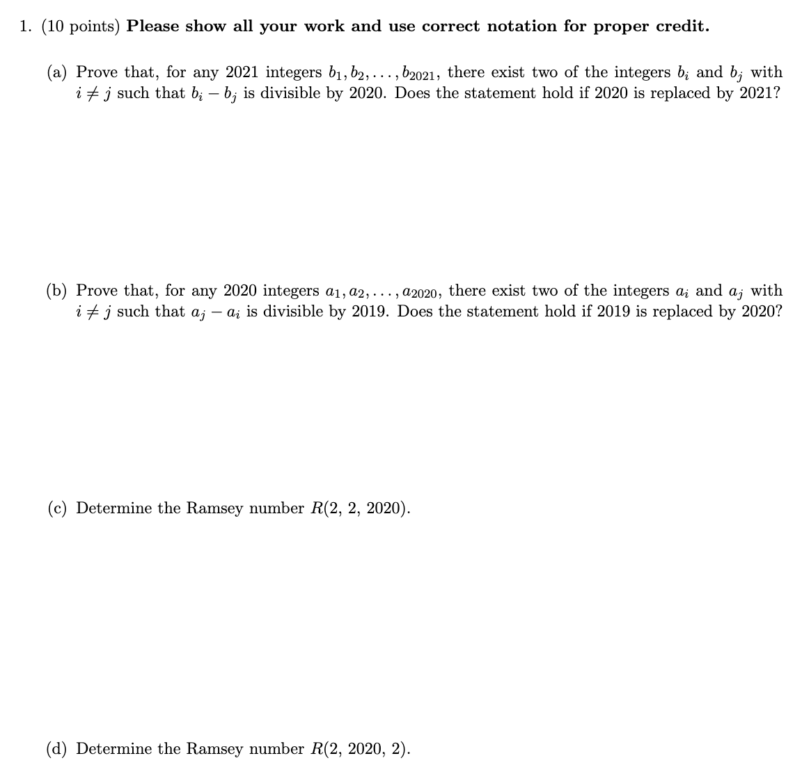 Solved 1. (10 points) Please show all your work and use | Chegg.com