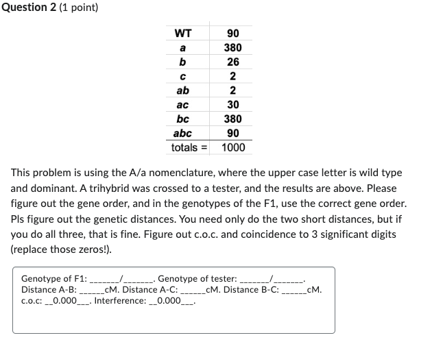 Solved Question 2 (1 point) This problem is using the A/a | Chegg.com