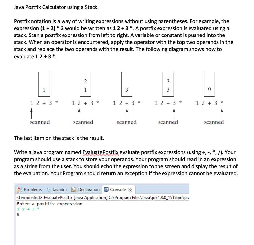 Solved Java Postfix Calculator using a Stack. Postfix | Chegg.com