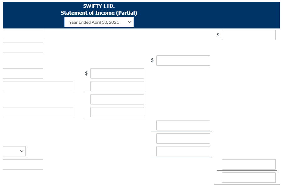 SWIFTY LTD. Statement of Income (Partial) Year Ended April 30, 2021 $ $ >
