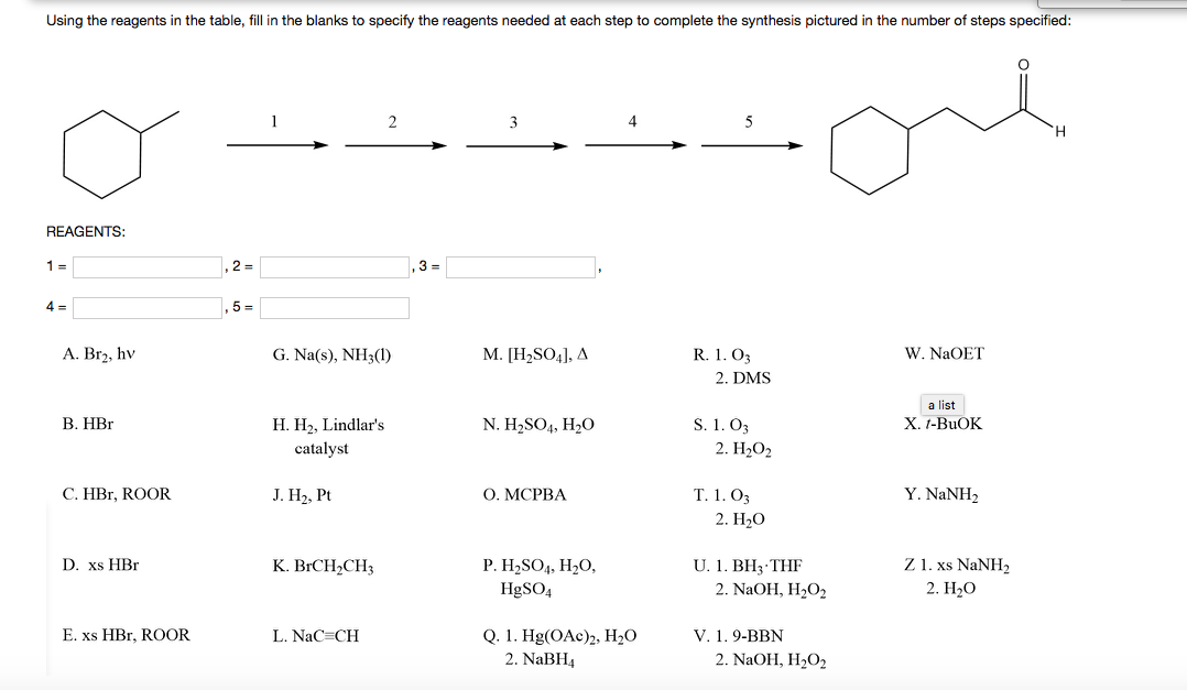 Solved Using the reagents in the table, fill in the blanks | Chegg.com