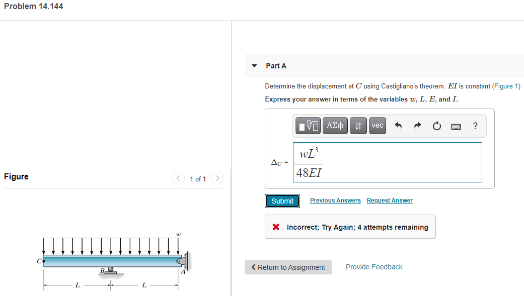 Solved Problem 14.144 Part A Determine the displacement at C | Chegg.com